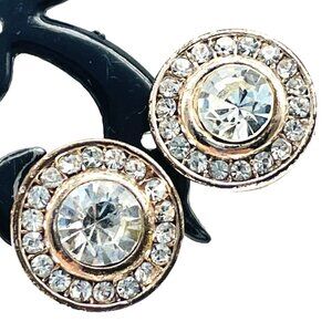 Halo Rhinestone Earrings Pierced Rose Gold Tone Glam Bride Wedding